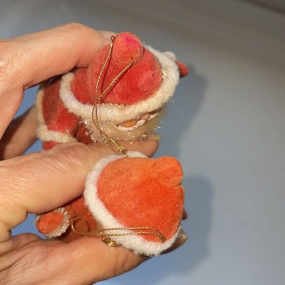 Vintage flocked Santa Claus & Mrs Claus Christmas tree ornaments - Picture 6 of 7